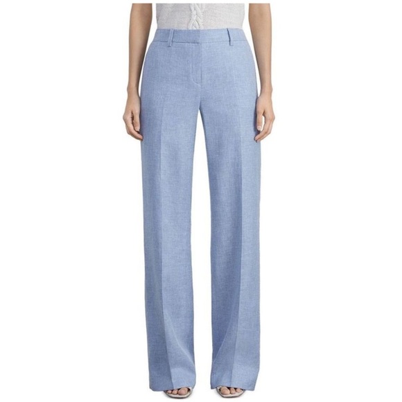 Lafayette 148 New York Blue Cotton Blend Wide-Leg High-Rise Pants - Size 14 - Picture 1 of 10